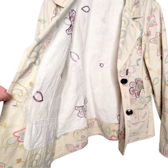 CHICO’S FLORAL EMBROIDERED CREAM AND PASTELS BLAZER SZ 2/12 - Picture 8 of 10